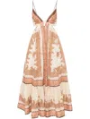 Zimmermann Light Beige Maxine Plunge Maxi Dress In Multicolour