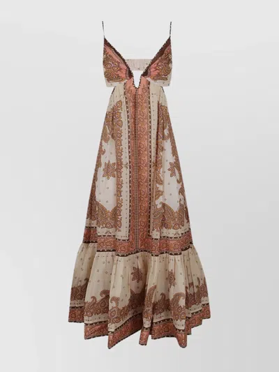 Zimmermann Maxine Plunge Maxi Dress In Beige