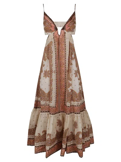 Zimmermann Maxine Plunge Maxi Dress In Beige
