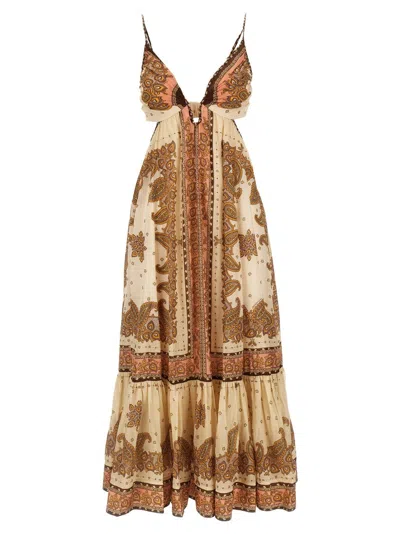 Zimmermann Maxine Plunge Maxi Dress In Beige