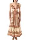 Zimmermann Light Beige Maxine Plunge Maxi Dress In Ornage Pasley