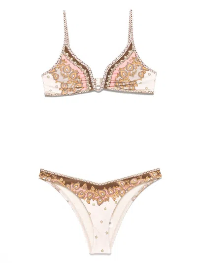 Zimmermann Maxine Plunge Wire Bikini In Neutrals