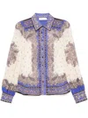 Zimmermann Maxine Paisley Blouson Sleeve Ramie Button-up Shirt In Neutrals