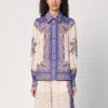 Zimmermann Maxine Paisley Blouson Sleeve Ramie Button-up Shirt In Purple