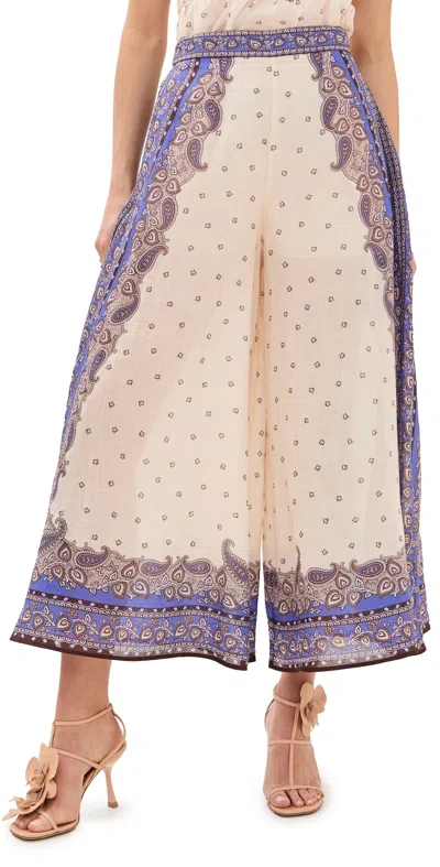 ZIMMERMANN MAXINE WIDE LEG CROPPED PANTS PURPLE PAISLEY