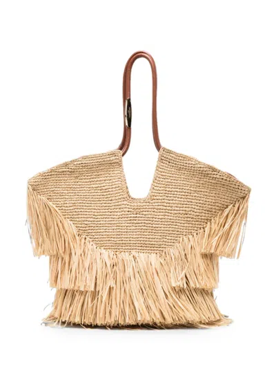 Zimmermann Medium Goldentime Fringe Tote Bag In Neutral