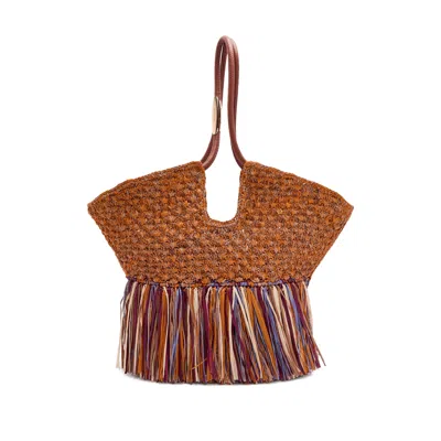 Zimmermann Medium Goldentime Fringed Tote Bag In Brown