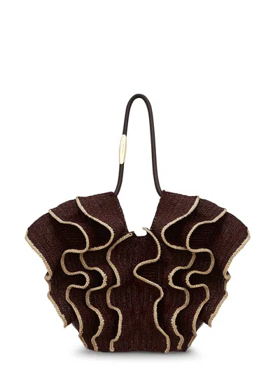 Zimmermann Medium Goldentime Ruffle Tote Bag In Brown