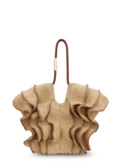 Zimmermann Medium Goldentime Ruffle Tote Bag In Natural
