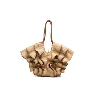 Zimmermann Medium Goldentime Ruffled-detail Tote Bag In Brown