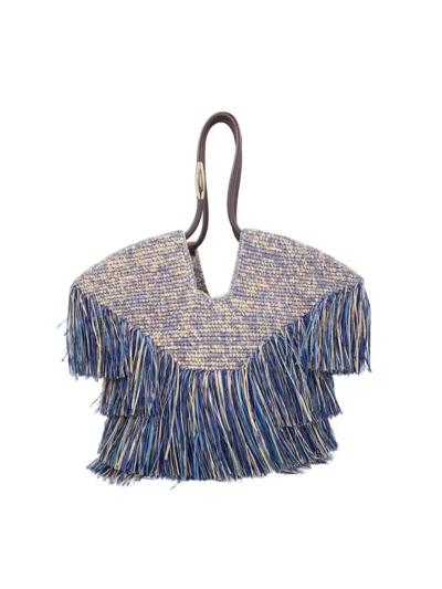 Zimmermann Medium Woven Raffia Tote Bag With Fringe Detailing In Grey