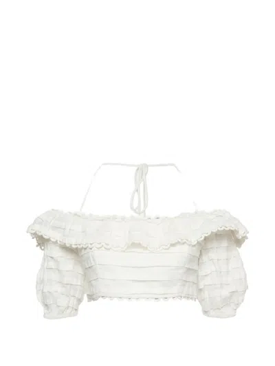 Pre-owned Zimmermann Melody Pleated Off-shoulder Top In 白色