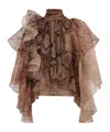 Zimmermann Memento Python-print Ruffled Silk-organza Blouse In Brown