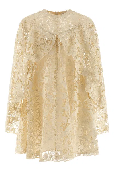 Zimmermann Memento Bird Lace Mini Dresses Beige In Gold