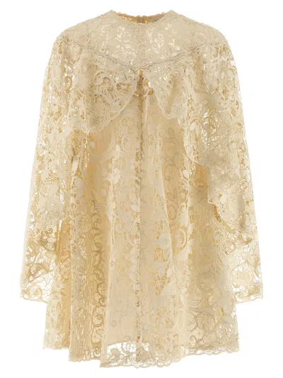 ZIMMERMANN MEMENTO BIRD LACE MINI DRESSES BEIGE