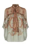 Zimmermann Memento Blouse With Ruffle In Pink