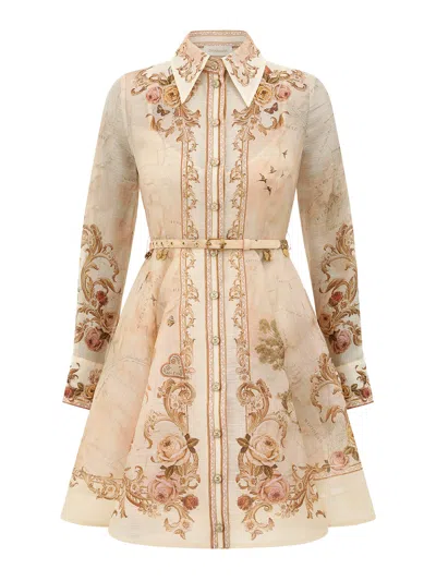 Zimmermann Memento Buttoned Mini Dress In Burgundy