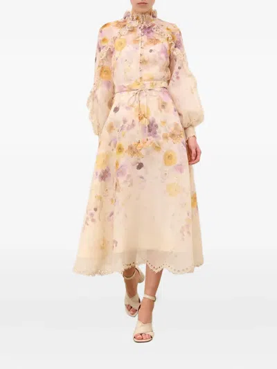 Zimmermann Memento Embroidered Midi Skirt In Neutral