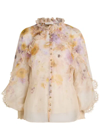 ZIMMERMANN ZIMMERMANN MEMENTO FLORAL LINEN-BLEND BLOUSE