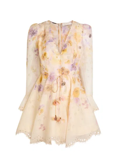 Zimmermann Pansy Floral Linen And Silk Memento Mini Dress In Multi