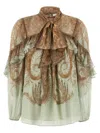 Zimmermann Memento Flutter Paisley Pussy Bow Top In Brown
