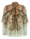 Zimmermann Memento Flutter Paisley Pussy Bow Top In Brown