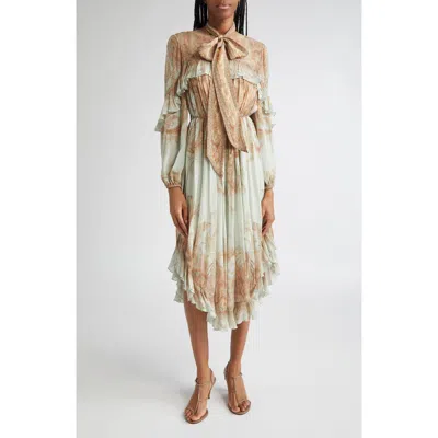 Zimmermann Memento Flutter Paisley Long Sleeve Midi Dress In Green