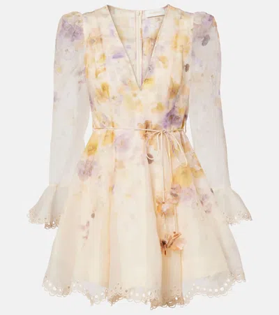 Zimmermann Memento Linen And Silk Minidress In Brown