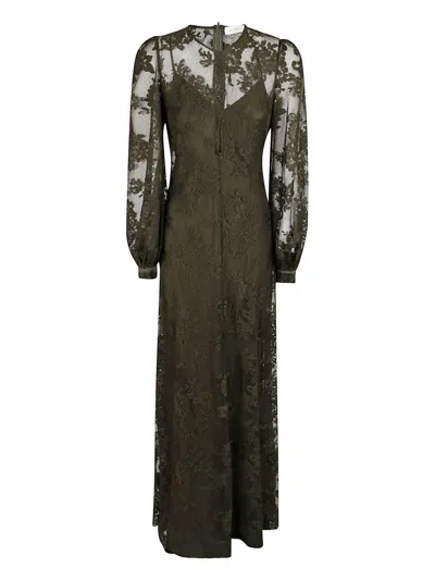 Zimmermann Longline Lace Dress With Puffed Sleeves And Scalloped Hem In Black
