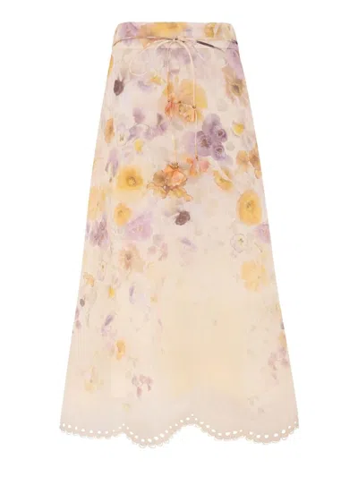 Zimmermann "memento" Midi Skirt In Multi