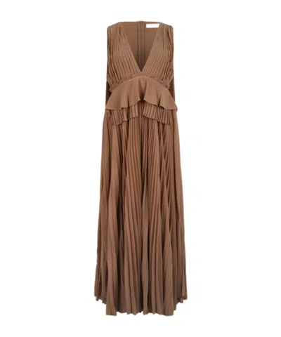 Zimmermann Memento Pleated Gown In Brown