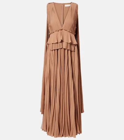Zimmermann Memento Pleated Ruffled Gown In Brown