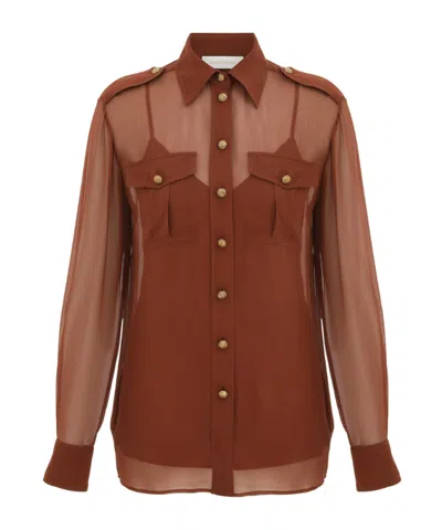 Zimmermann Memento Pocket Shirt In Brown