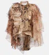 Zimmermann Memento Snakeskin Print Layered Chiffon Top In Brown