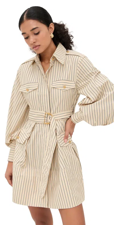 Zimmermann Memento Utility Mini Dress Almond Stripe In Neutral