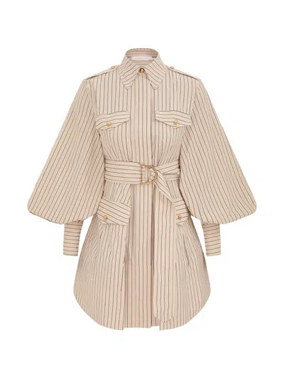 Zimmermann Memento Utility Striped Belted-waist Mini Dress In Neutral