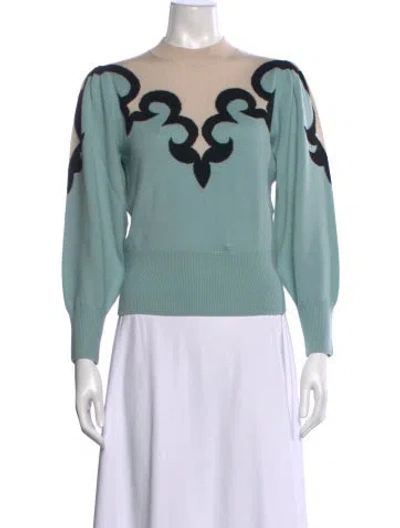 Pre-owned Zimmermann Merino Wool Graphic Print Sweater In Blue