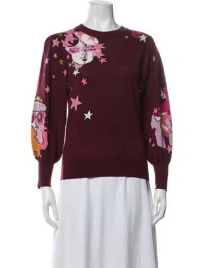 Pre-owned Zimmermann Merino Wool Graphic Print Sweater In Burgundy