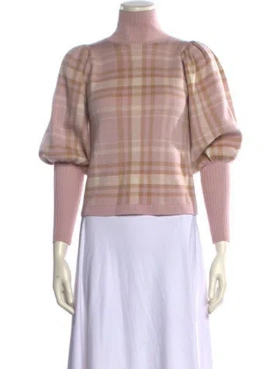 Pre-owned Zimmermann Merino Wool Plaid Print Sweater In Pink