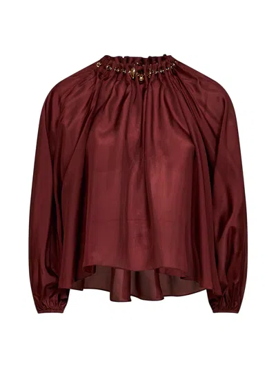Zimmermann Merlot Silk Habotai Aster Gathered Beaded Blouse
