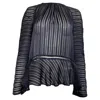 Zimmermann Mesh Striped Blouse In Navy Blue Polyester In Blue