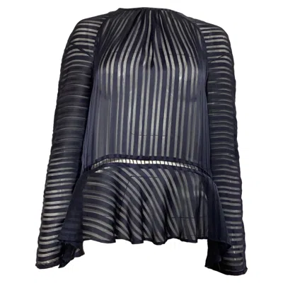 Zimmermann Mesh Striped Blouse In Navy Blue Polyester In Gray
