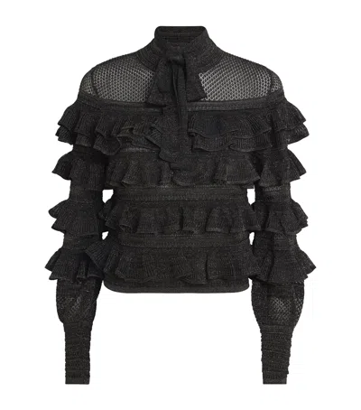 Zimmermann Metallic Frilled Rebellion Top In Black