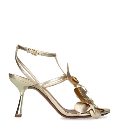 Zimmermann Metallic Leather Orchid Heeled Sandals 85 In Gold