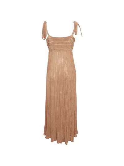 Pre-owned Zimmermann Metallic-effect Plissé Midi Dress In Brown