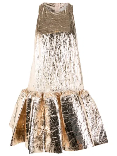 Zimmermann Crinkled Metallic Shell Mini Dress In Gold