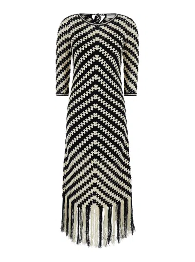 Zimmermann Blackwhite Midi Black And White Dress With Chevron Motif In Crochet Woman
