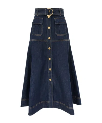 Zimmermann Midi Denim Skirt In Blue