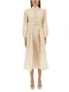 Zimmermann Red Floral Linen Midi Dress With Ruffled Sleeves