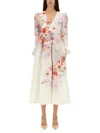 Zimmermann Flower Printed Crush Midi Dress In Linen In Multicolour